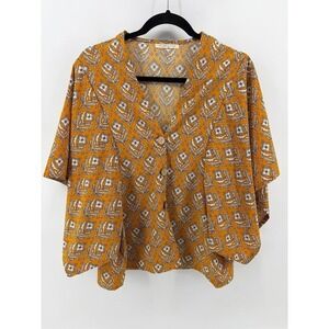 Do Everything in Love, Mustard Floral Print, Button Down, Kimono, OS, Pre-Owned
